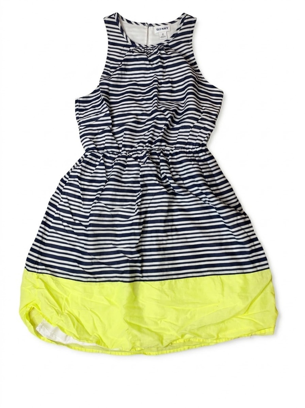 Old Navy Navy Blue Striped Neon Yellow Colorblock Sundress Size S Petite